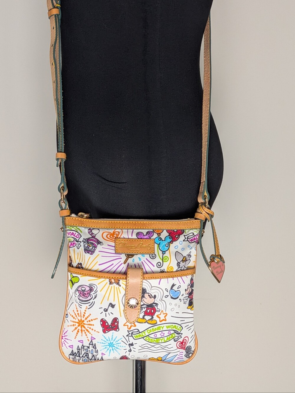 Disney Parks Dooney & Bourke Sketch Nylon Icons Crossbody Purse Leather Nylon